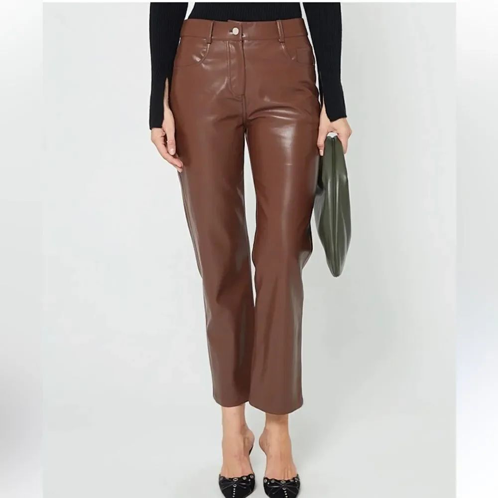 Kourt Tan Vegan Leather Pants(Size 2)